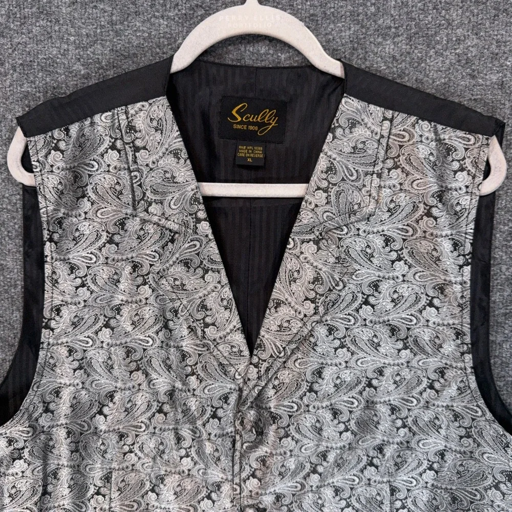 Scully Paisley Vest Mens XL Silver Western Formal Waistcoat Tuxedo Wedding New